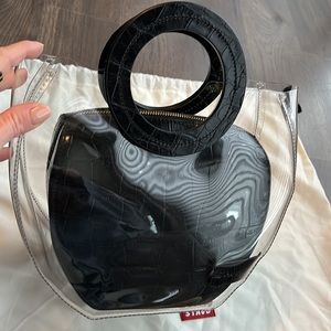 STAUD Shirley round style PVC black croc clear bag
